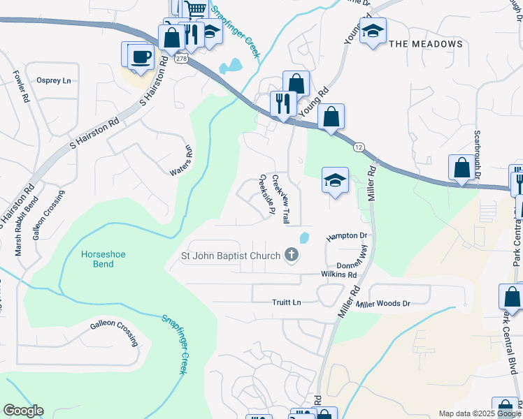 map of restaurants, bars, coffee shops, grocery stores, and more near 4817 Hidden Creek Place in Decatur