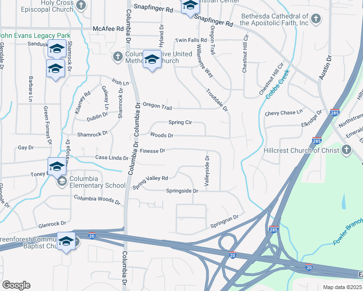 map of restaurants, bars, coffee shops, grocery stores, and more near 3480 Finesse Drive in Decatur