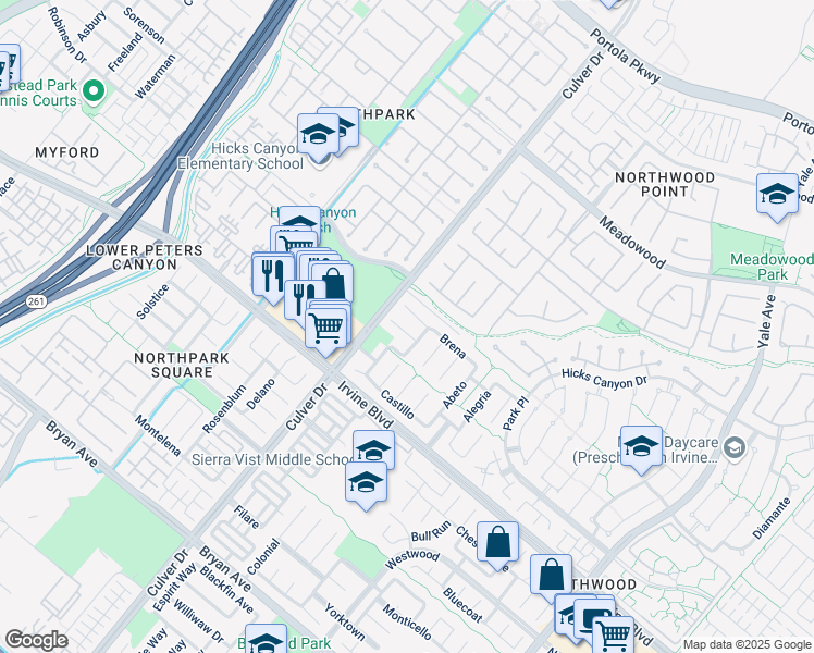 map of restaurants, bars, coffee shops, grocery stores, and more near 8 Encina in Irvine