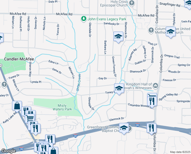 map of restaurants, bars, coffee shops, grocery stores, and more near 3122 Gay Drive in Decatur