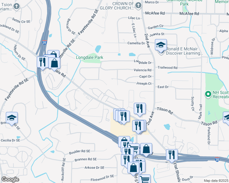 map of restaurants, bars, coffee shops, grocery stores, and more near 1804 North Umberland Way in Atlanta