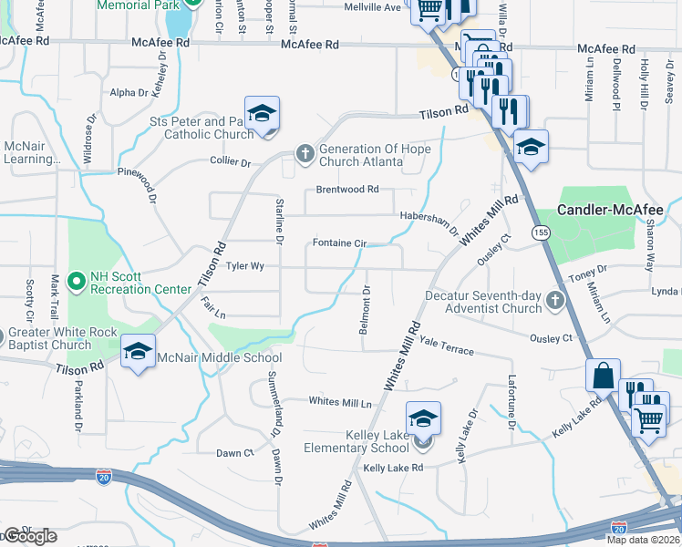 map of restaurants, bars, coffee shops, grocery stores, and more near 2497 Tyler Way in Decatur