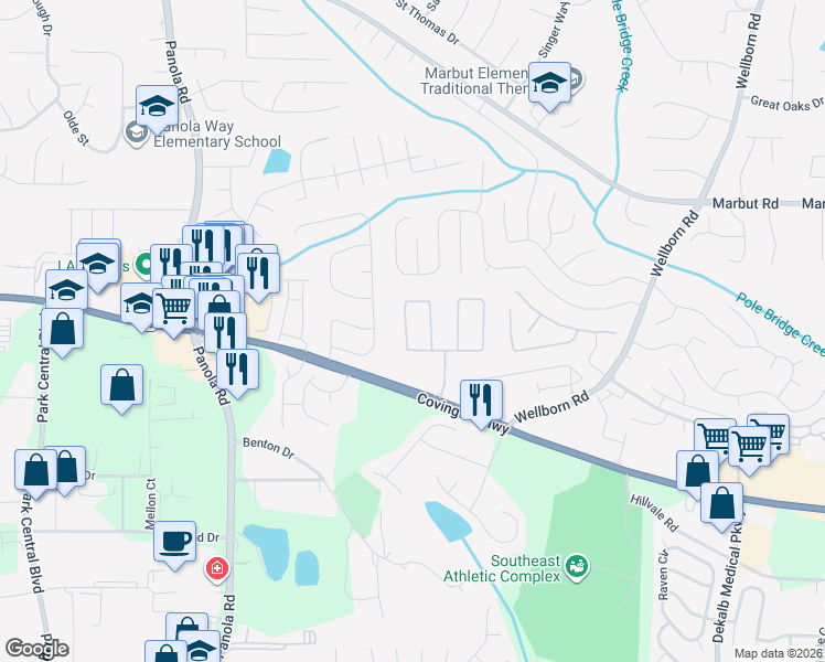map of restaurants, bars, coffee shops, grocery stores, and more near 5650 Strathmoor Manor Circle in Lithonia
