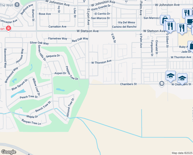 map of restaurants, bars, coffee shops, grocery stores, and more near 1617 Malachite Street in Hemet