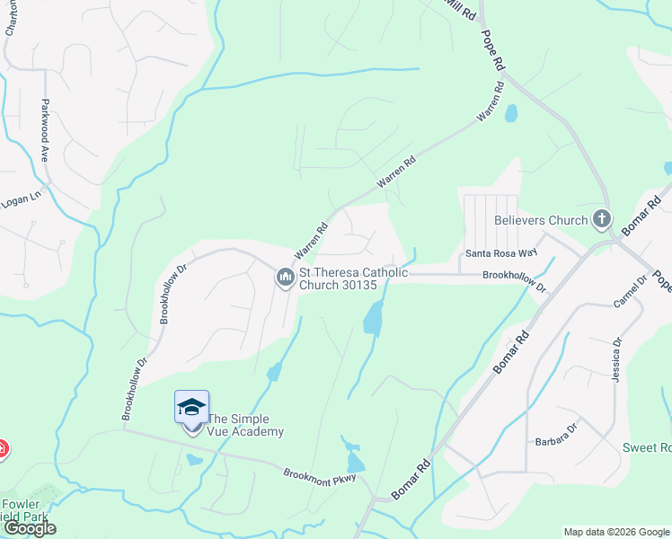 map of restaurants, bars, coffee shops, grocery stores, and more near 3960 Brookhollow Drive in Douglasville