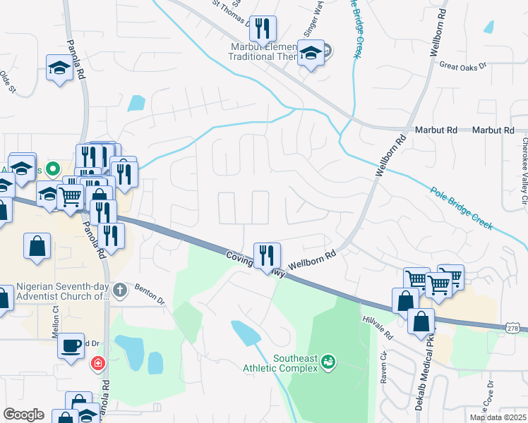 map of restaurants, bars, coffee shops, grocery stores, and more near 5774 Strathmoor Manor Circle in Lithonia