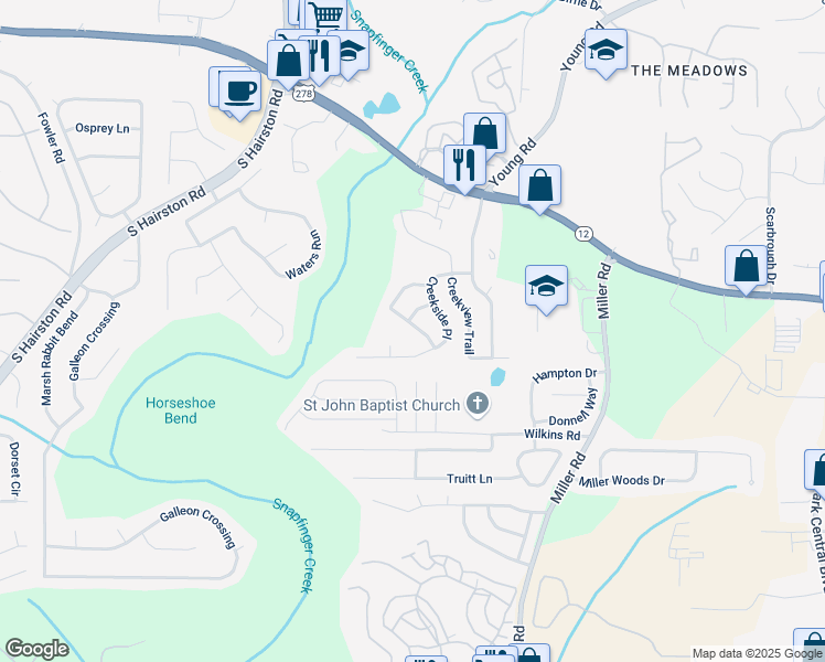 map of restaurants, bars, coffee shops, grocery stores, and more near 4832 Hidden Creek Place in Decatur