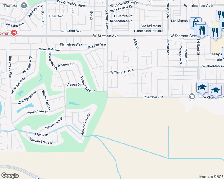 map of restaurants, bars, coffee shops, grocery stores, and more near 1657 Malachite Street in Hemet