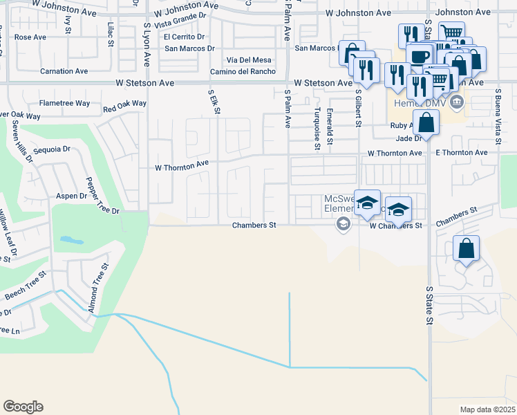 map of restaurants, bars, coffee shops, grocery stores, and more near 1455 Slate Avenue in Hemet