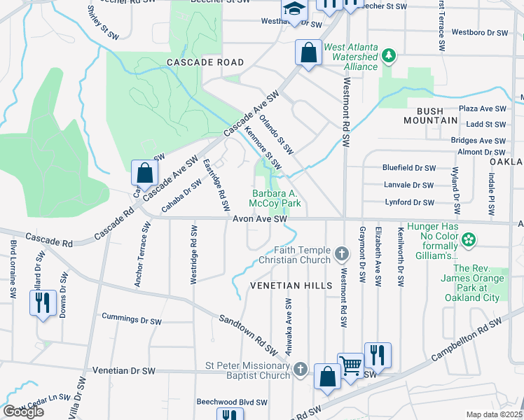 map of restaurants, bars, coffee shops, grocery stores, and more near 1188 Chatham Avenue Southwest in Atlanta