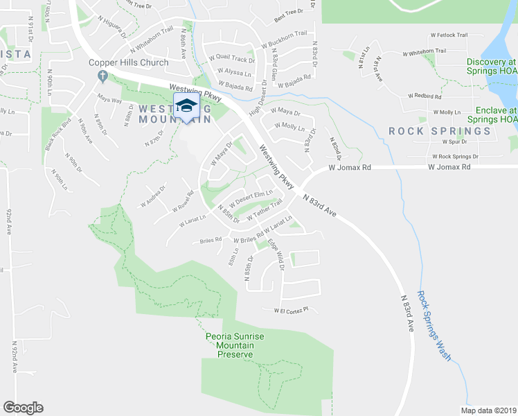 map of restaurants, bars, coffee shops, grocery stores, and more near 8456 West Tether Trail in Peoria