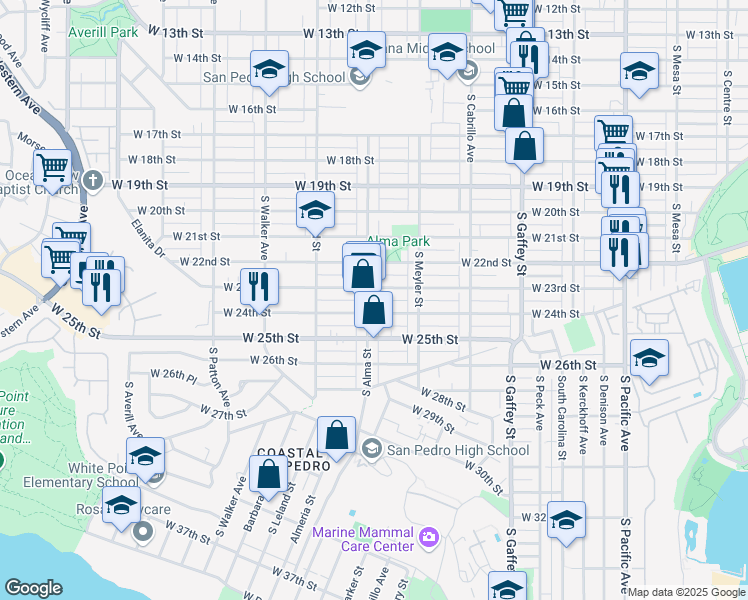 map of restaurants, bars, coffee shops, grocery stores, and more near 2318 South Alma Street in Los Angeles