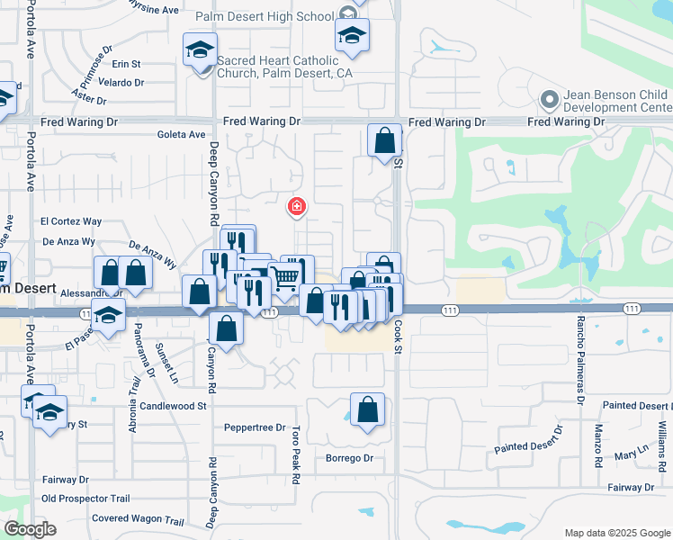 map of restaurants, bars, coffee shops, grocery stores, and more near 44415 Mesquite Drive in Indian Wells