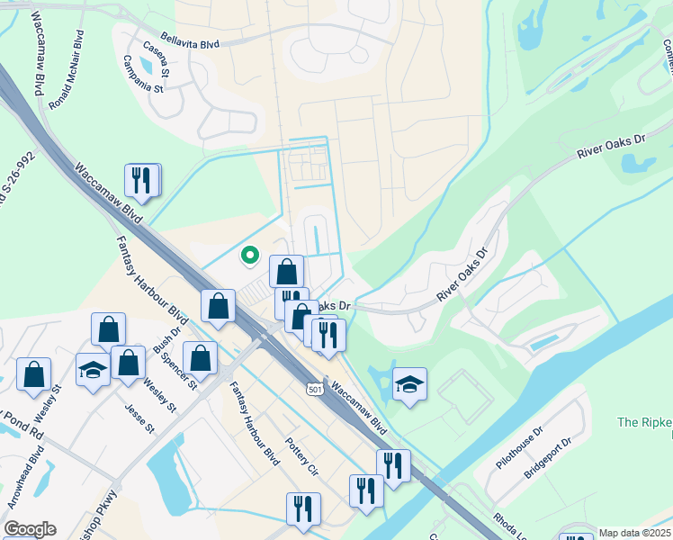map of restaurants, bars, coffee shops, grocery stores, and more near 530 Cottage Oaks Circle in Myrtle Beach