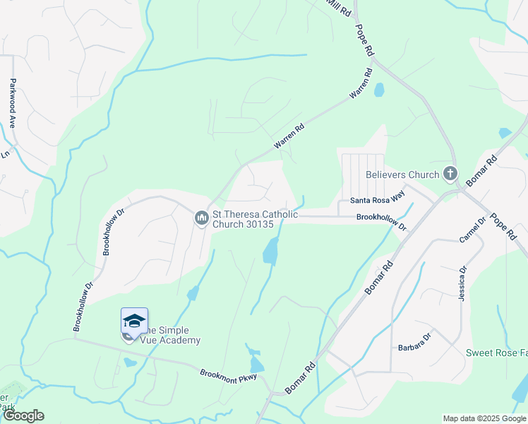 map of restaurants, bars, coffee shops, grocery stores, and more near 3900 Brookhollow Drive in Douglasville