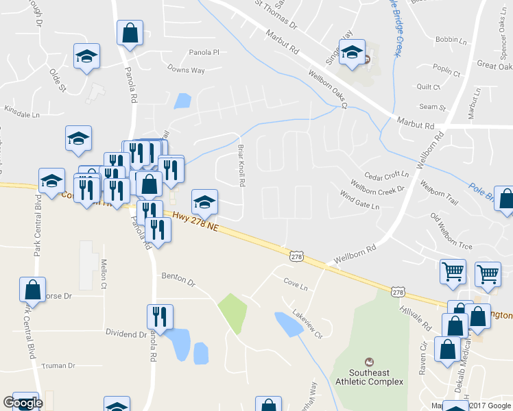 map of restaurants, bars, coffee shops, grocery stores, and more near 5647 Strathmoor Manor Circle in Lithonia