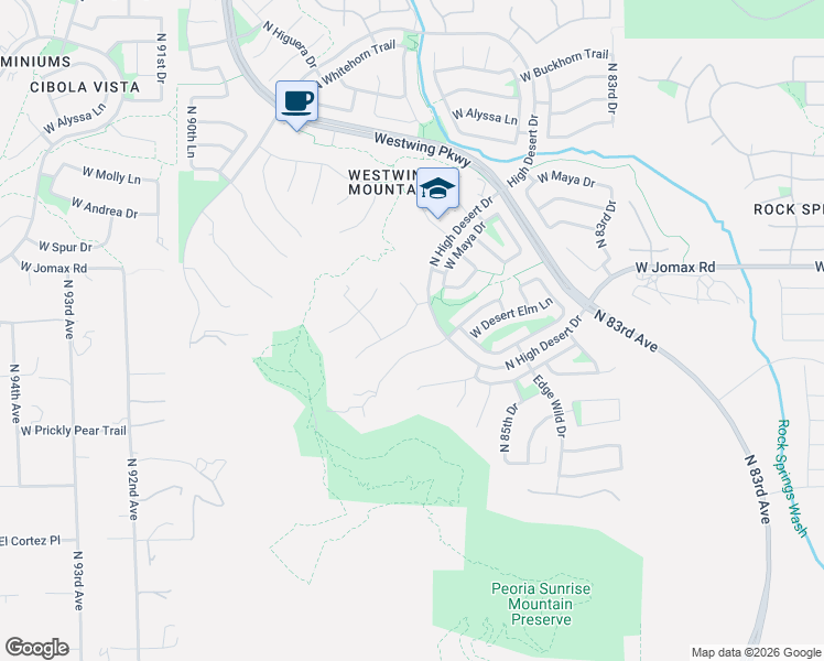 map of restaurants, bars, coffee shops, grocery stores, and more near 8641 West Rowel Road in Peoria