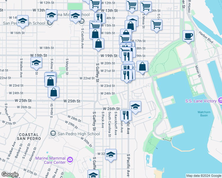 map of restaurants, bars, coffee shops, grocery stores, and more near 2310 South Grand Avenue in Los Angeles