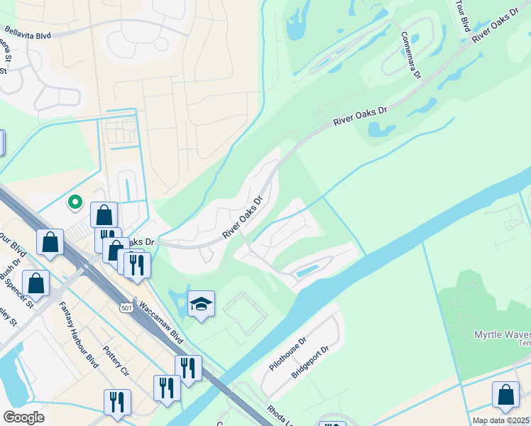 map of restaurants, bars, coffee shops, grocery stores, and more near 624D River Oaks Drive in Myrtle Beach