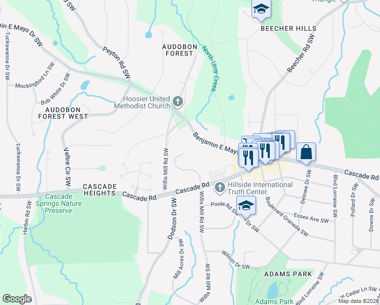map of restaurants, bars, coffee shops, grocery stores, and more near in Atlanta