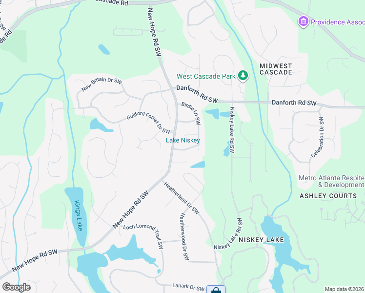 map of restaurants, bars, coffee shops, grocery stores, and more near 4745 Brightwood Lane Southwest in Atlanta
