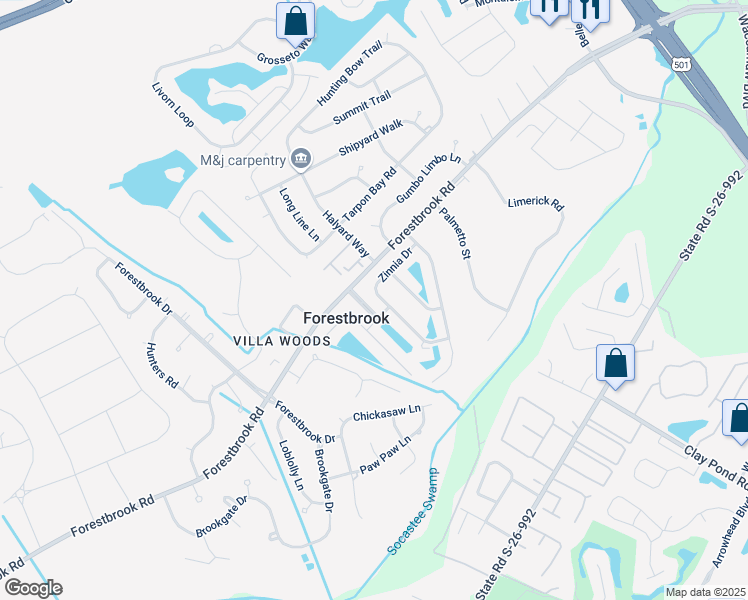 map of restaurants, bars, coffee shops, grocery stores, and more near 152 Zinnia Drive in Myrtle Beach