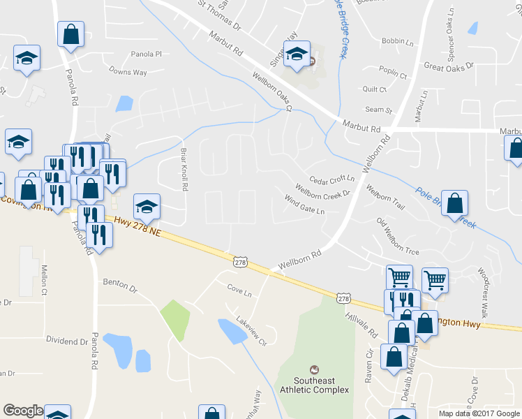 map of restaurants, bars, coffee shops, grocery stores, and more near 5777 Strathmoor Manor Circle in Lithonia
