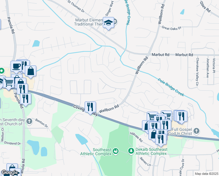 map of restaurants, bars, coffee shops, grocery stores, and more near 5753 Wind Gate Lane in Lithonia