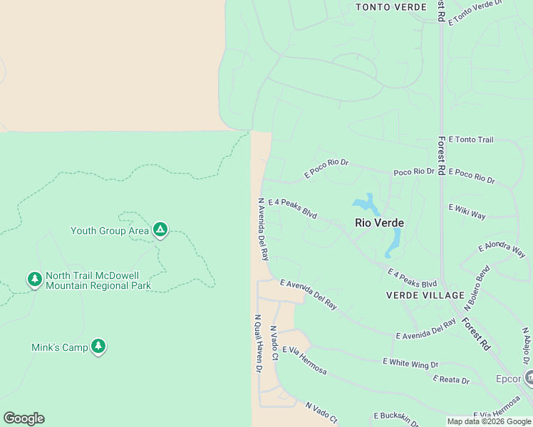 map of restaurants, bars, coffee shops, grocery stores, and more near 26029 North Avenida Del Ray in Rio Verde