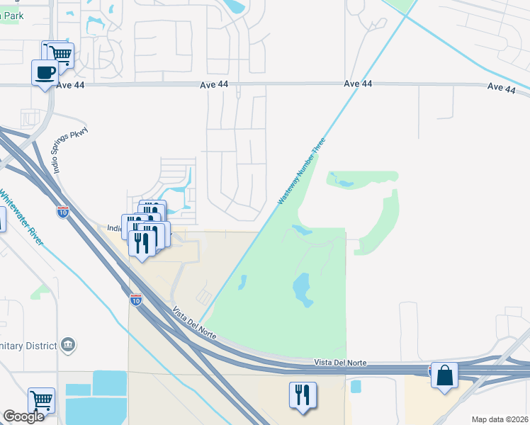 map of restaurants, bars, coffee shops, grocery stores, and more near 44880 Beringer Drive in Indio