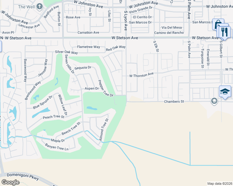 map of restaurants, bars, coffee shops, grocery stores, and more near 1473 Lodgepole Drive in Hemet