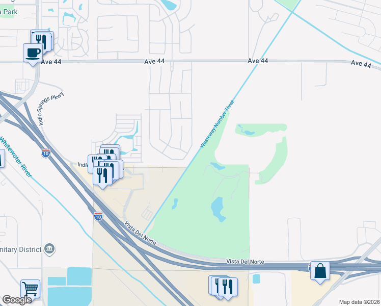 map of restaurants, bars, coffee shops, grocery stores, and more near 44880 Beringer Drive in Indio