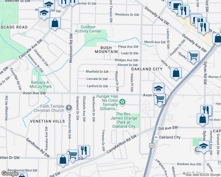 map of restaurants, bars, coffee shops, grocery stores, and more near in Atlanta