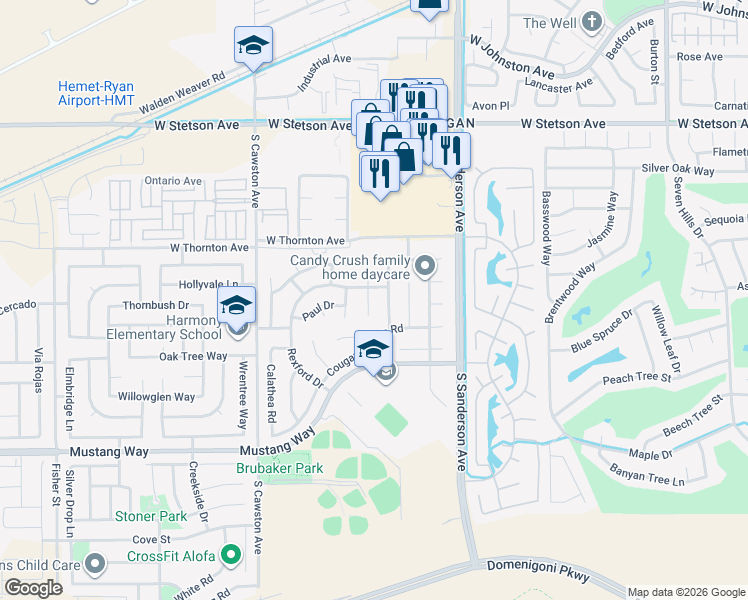 map of restaurants, bars, coffee shops, grocery stores, and more near 1434 Rabbit Peak Way in Hemet