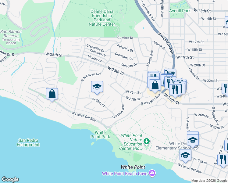 map of restaurants, bars, coffee shops, grocery stores, and more near 1835 West 27th Street in Los Angeles