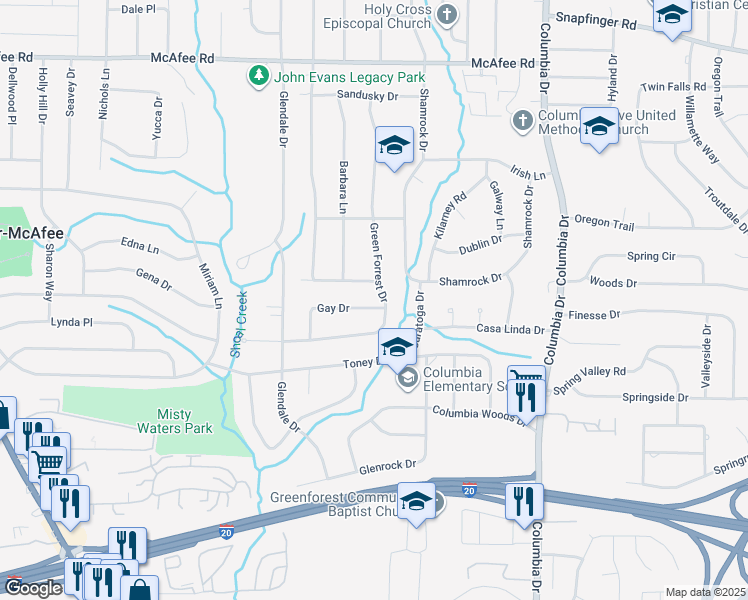 map of restaurants, bars, coffee shops, grocery stores, and more near 3190 Gay Drive in Decatur