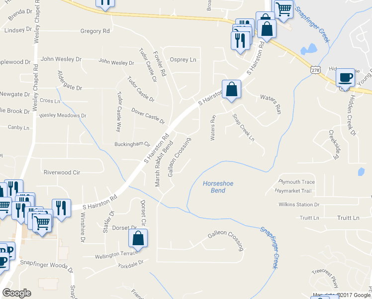 map of restaurants, bars, coffee shops, grocery stores, and more near 4606 Galleon Crossing in Decatur