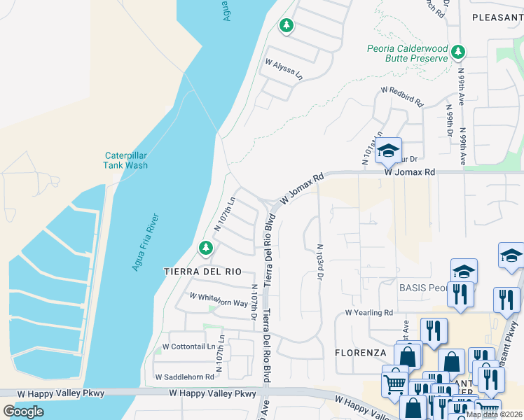 map of restaurants, bars, coffee shops, grocery stores, and more near 10732 West Rowel Road in Peoria