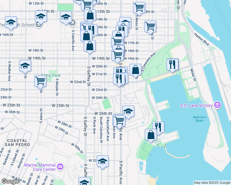 map of restaurants, bars, coffee shops, grocery stores, and more near 523 West 23rd Street in Los Angeles