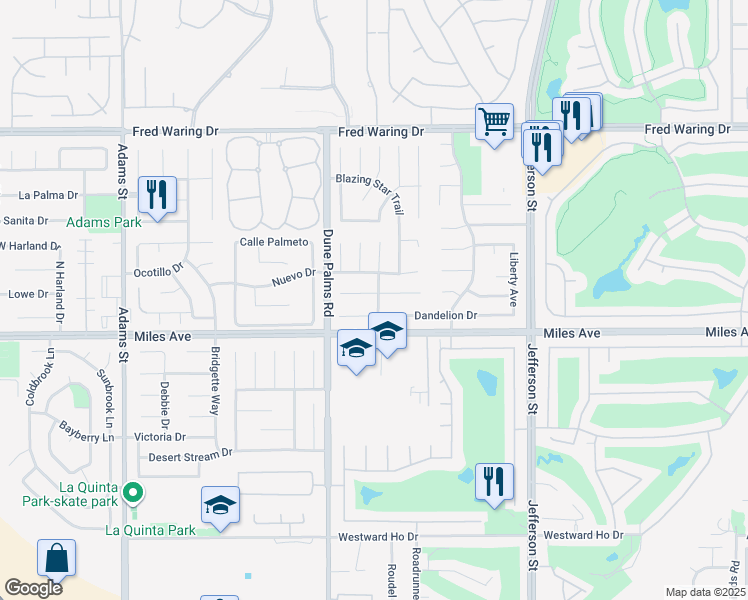 map of restaurants, bars, coffee shops, grocery stores, and more near 79549 Morning Glory Court in La Quinta