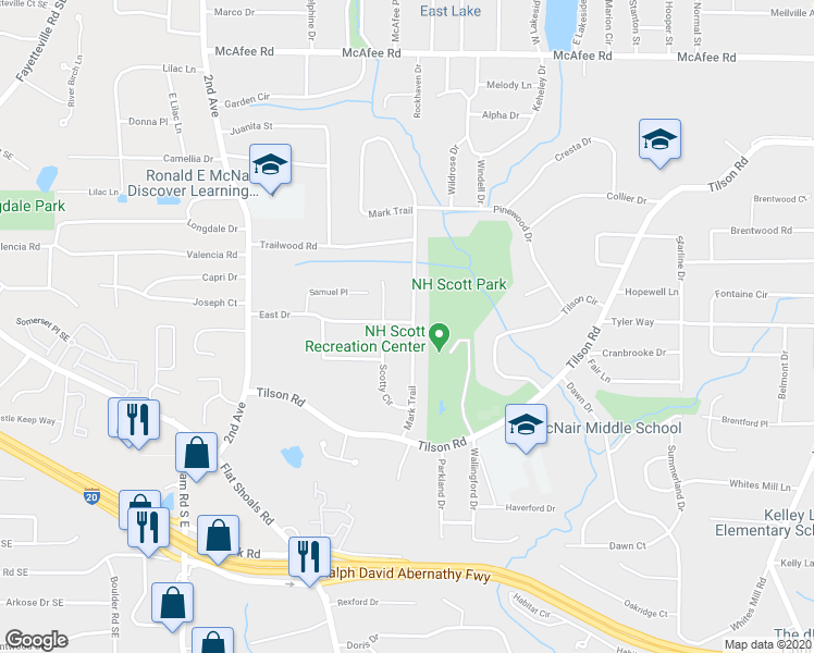 map of restaurants, bars, coffee shops, grocery stores, and more near 2277 Mark Trail in Decatur