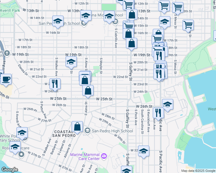 map of restaurants, bars, coffee shops, grocery stores, and more near 853 West 23rd Street in Los Angeles
