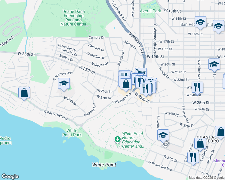 map of restaurants, bars, coffee shops, grocery stores, and more near 2533 South Moray Avenue in Los Angeles