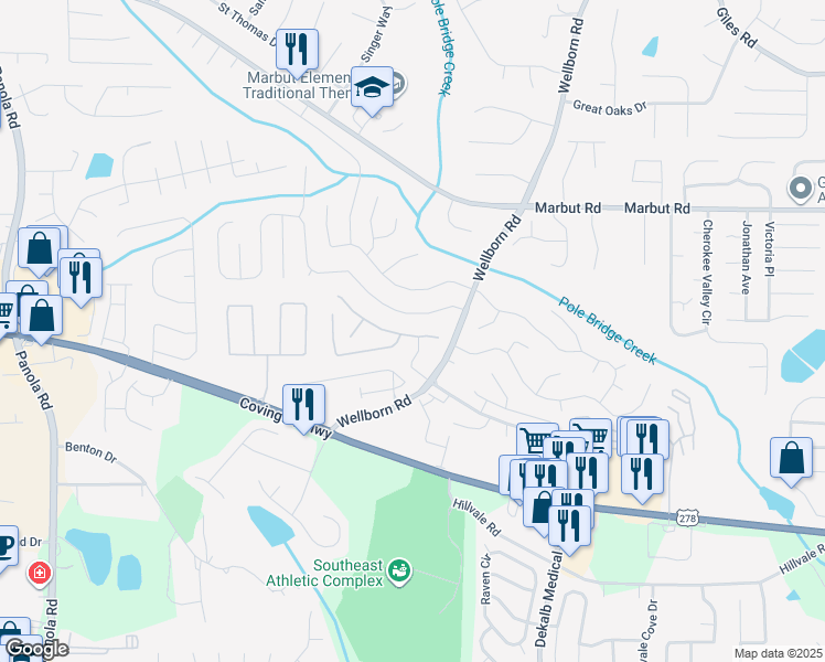map of restaurants, bars, coffee shops, grocery stores, and more near 5816 Wind Gate Lane in Lithonia