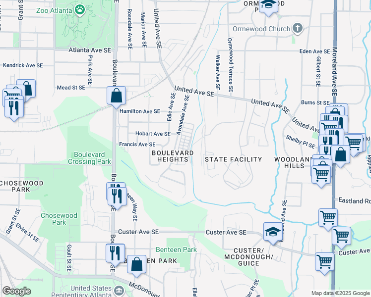 map of restaurants, bars, coffee shops, grocery stores, and more near 1167 Rambler Cross in Atlanta