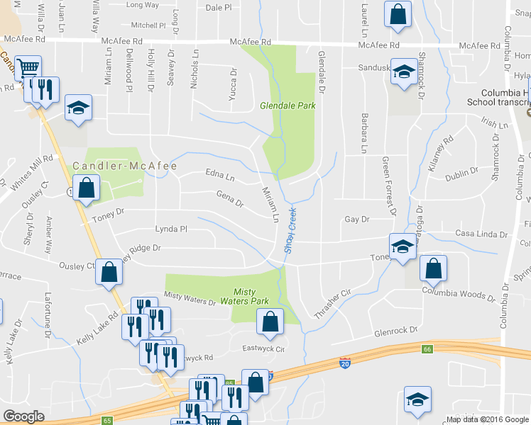 map of restaurants, bars, coffee shops, grocery stores, and more near 3024 Gena Drive in Decatur