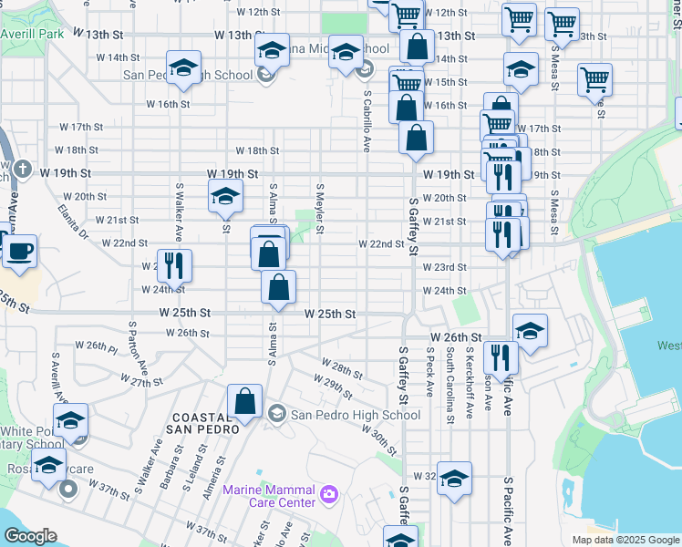 map of restaurants, bars, coffee shops, grocery stores, and more near 853 West 23rd Street in Los Angeles