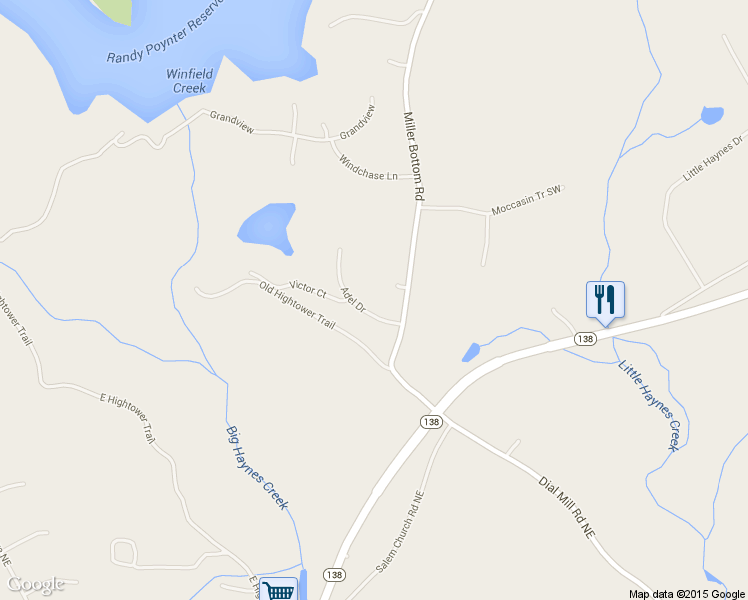map of restaurants, bars, coffee shops, grocery stores, and more near 2105 Adel Drive in Loganville