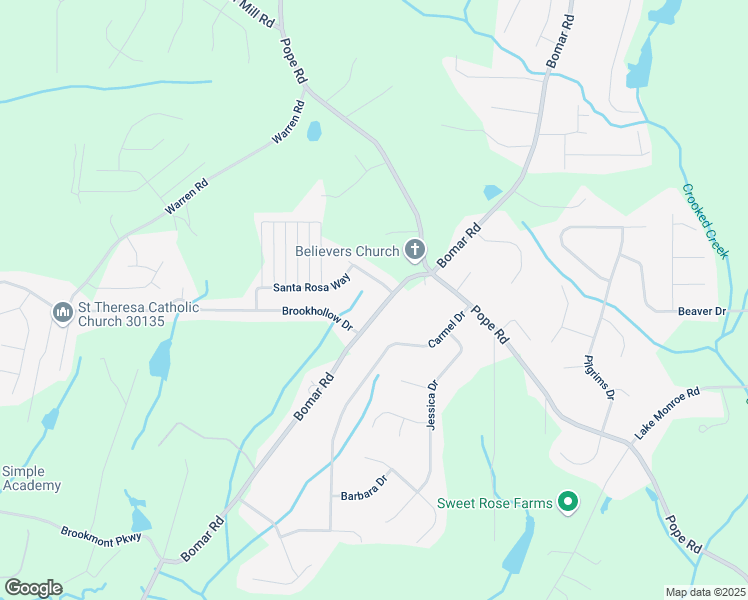 map of restaurants, bars, coffee shops, grocery stores, and more near 3021 Bomar Road in Douglasville