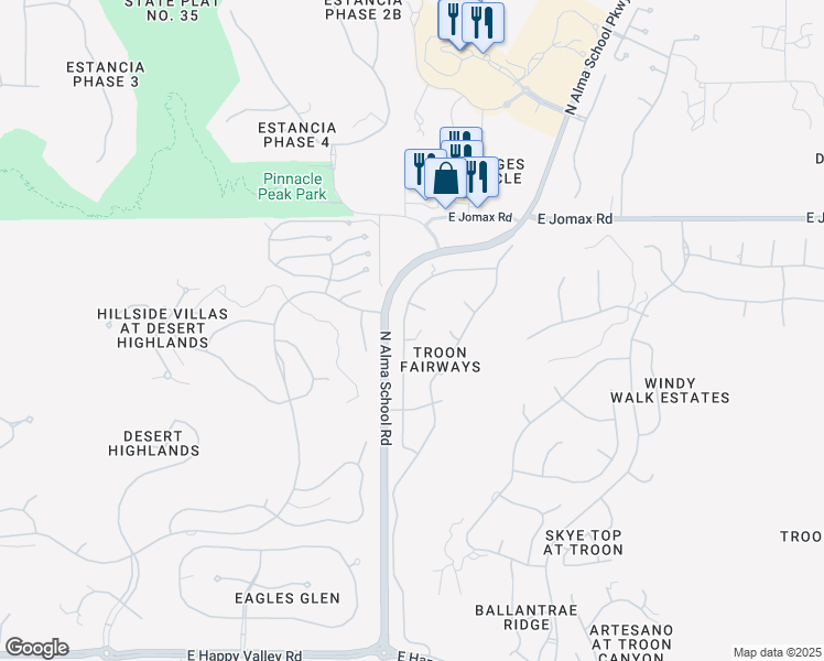 map of restaurants, bars, coffee shops, grocery stores, and more near 26153 North 104th Place in Scottsdale